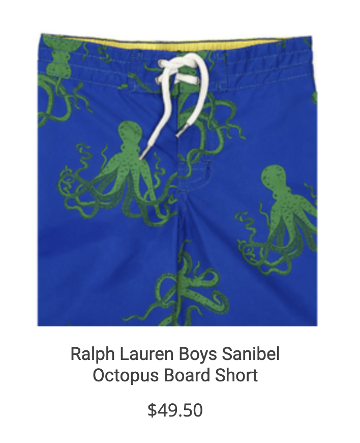 BLue and Green Ralph Lauren baby boy swim trunks.