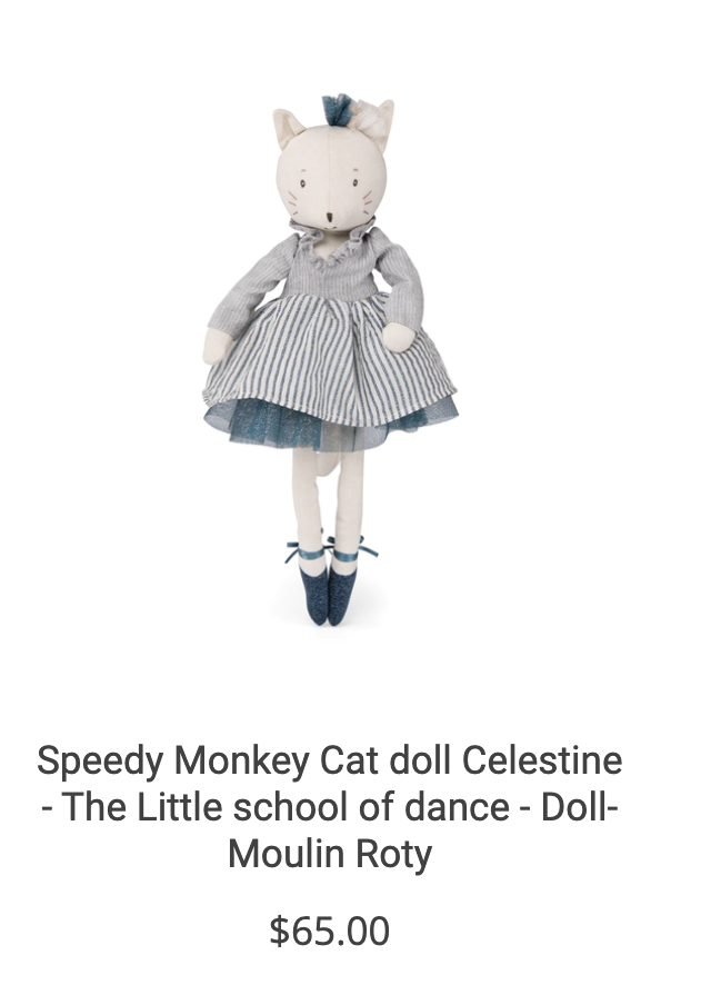 Baby Doll mouse with ballerina dress and shoes, available at Blue LEaf Houston Texas.
